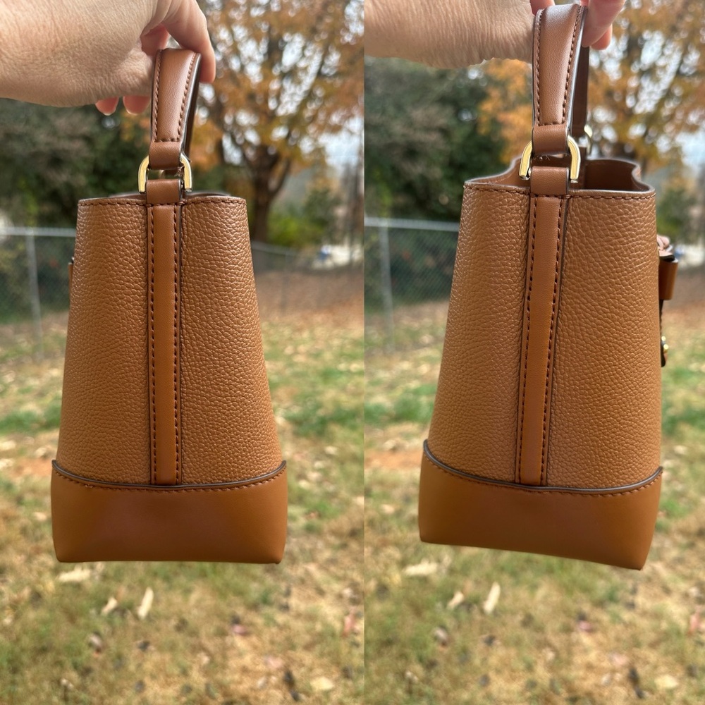 Michael Kors Mini Pebbled Tan Leather Drawstring Top handle Bucket Nag R$258 - Picture 11 of 11